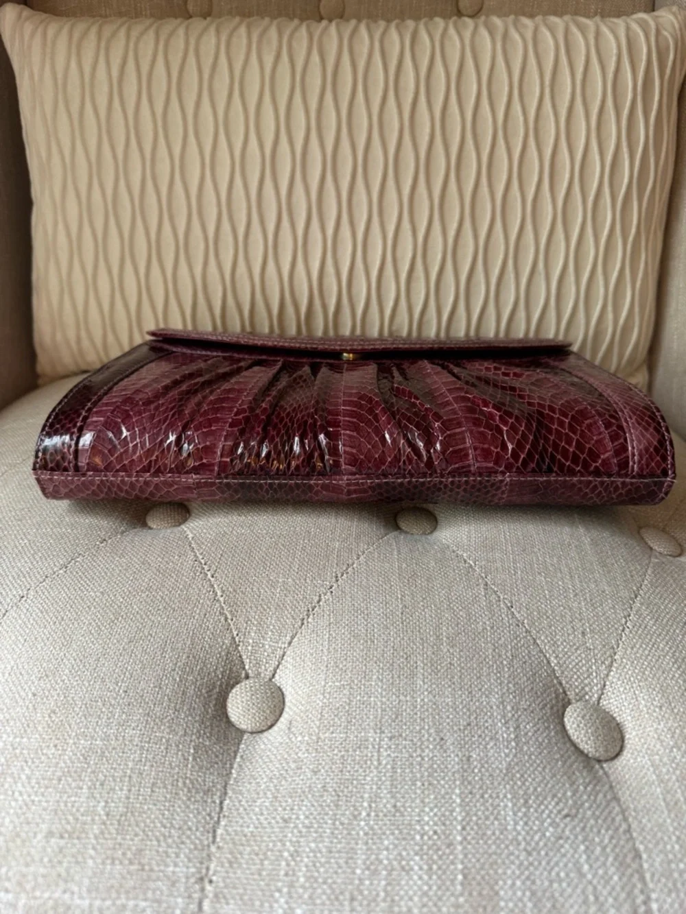 J. Renee Snakeskin Convertible Clutch Shoulder Bag Burgundy Wine Vintage